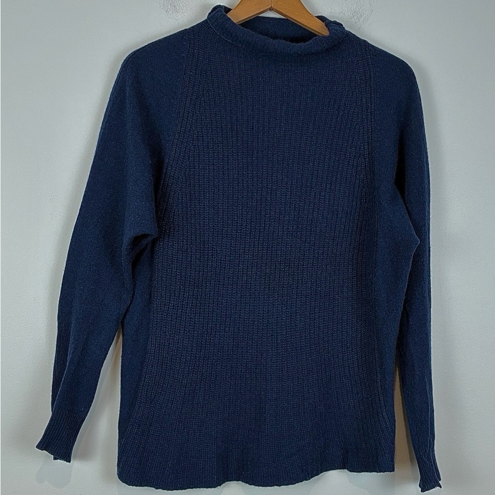 Tahari Women’s Small 100% Cashmere Navy Blue Mock Neck Knit Sweater Old Money